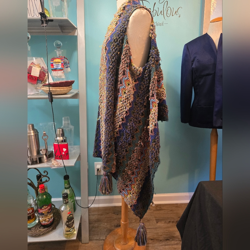 Multicolor Knit Tassel Scarf Vest - Picture 2 of 4
